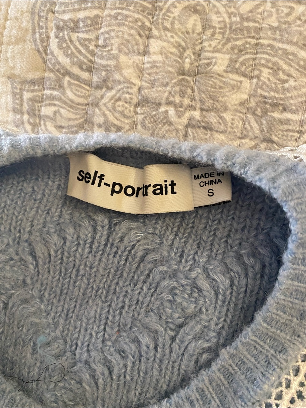 Self-Portrait Pale Blue Cable-Knit Cardigan with Lace Collar - Picture 4 of 7